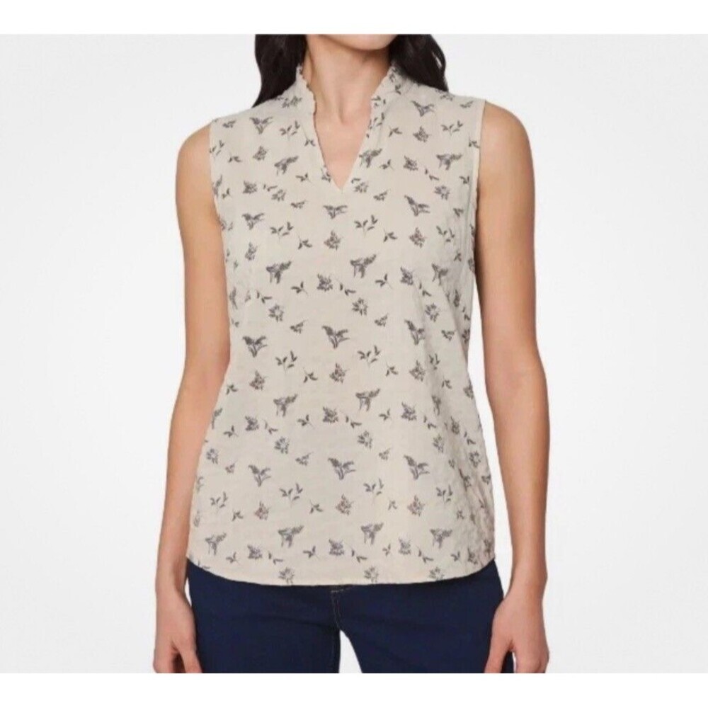 Modern Ambition Women's  Ruffle Collar Sleeveless  Beige Organic Cotton Size L